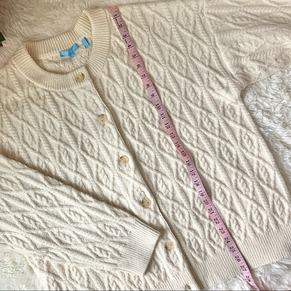 Draper James Cable Knit Chunky Oversized Cardigan Ivory - Picture 12 of 13